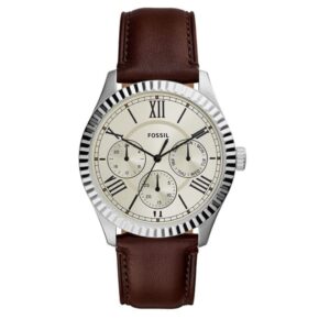Montre Fossil FS5633 cadran blanc bracelet en cuir marron