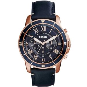 Montre fossil FS5237 chronographe et bracelet en cuir bleu