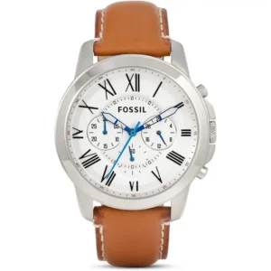 Montre Fossil FS5060 cadran blanc bracelet en cuir marron